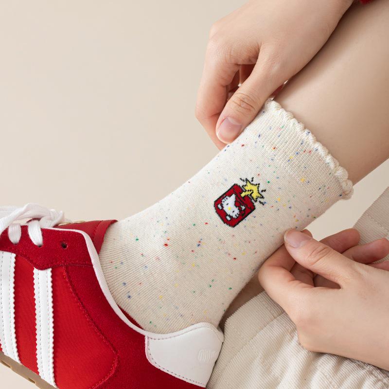 New Year Women's Lucky Red Cat Mid-Calf Socks Gift Box Set