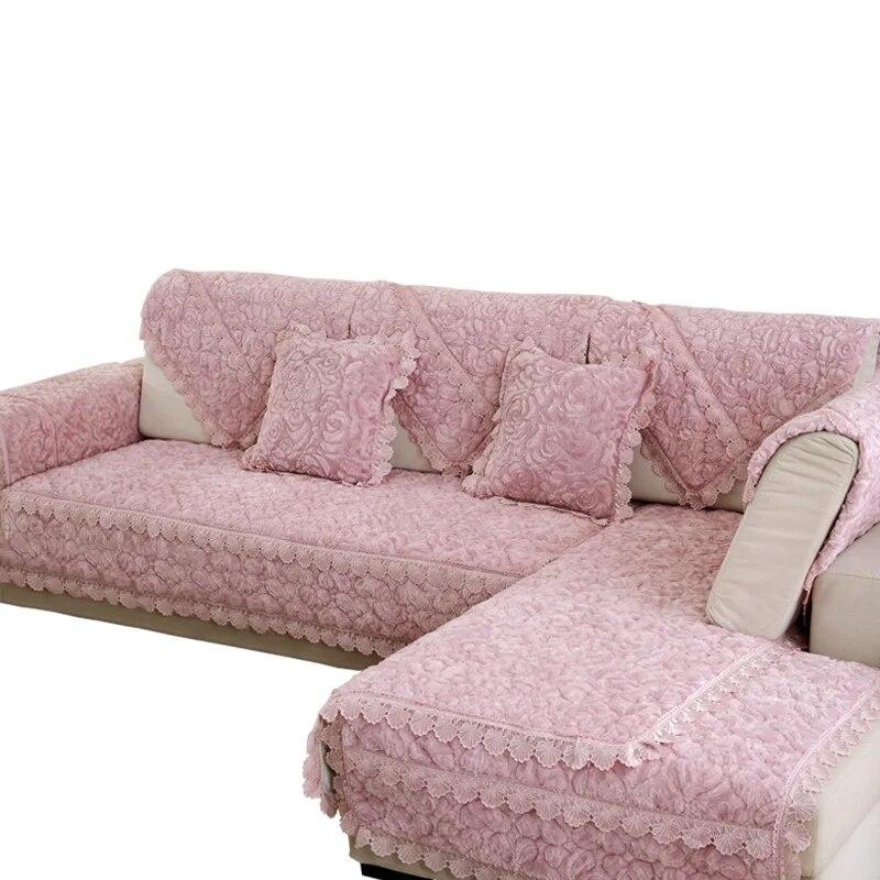 High End European Rose Flannel Sofa Winter Thickened Anti Slip Sofa Cover