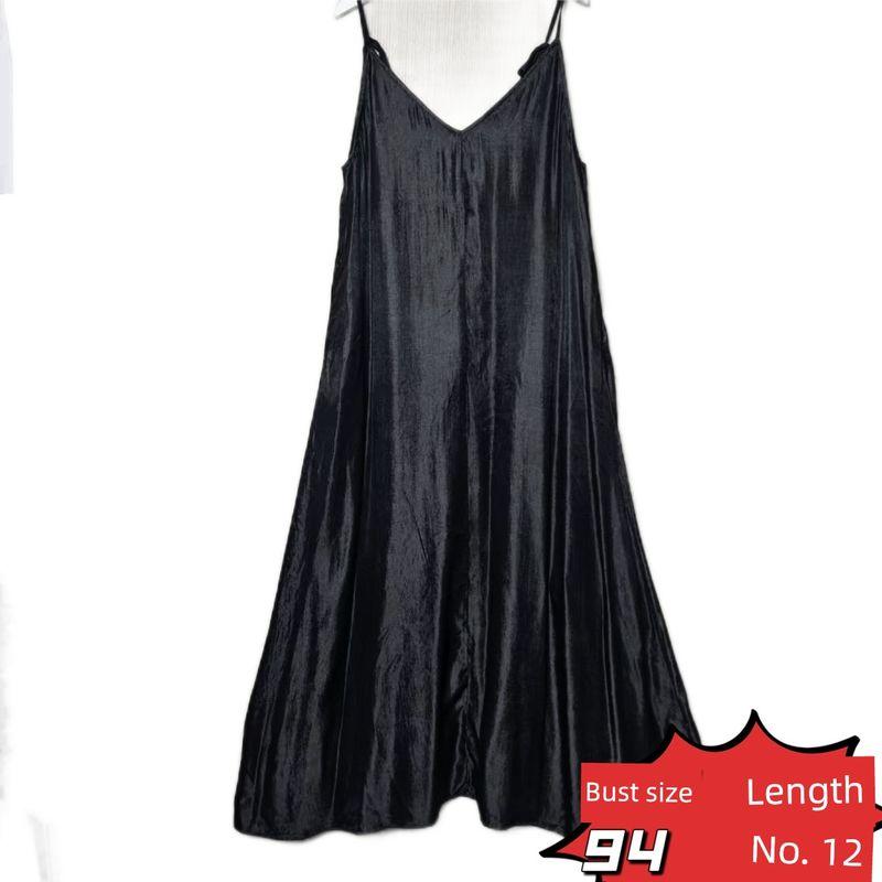 

Export Japan Original Order Leftover Stock Tencel V Neck Sleeveless Sling Dress Pure Color Long Dress Tall Side Pockets Black side insert pockets One size