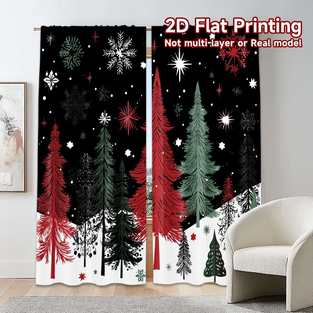Set Of 2 Flat Printing Jit Curtains Without Rod Festive Firs Popular Fashionable Versatile Durable Polyester Curtain