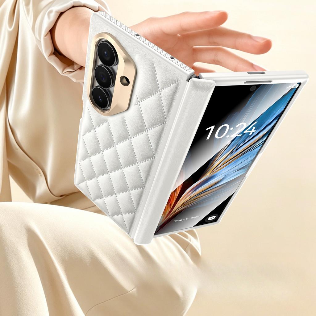 Rhombus Pattern All-inclusive Anti-drop Protective Wallet Phone Case with Glass Front Cover for Samsung Galaxy Z Fold7 W26