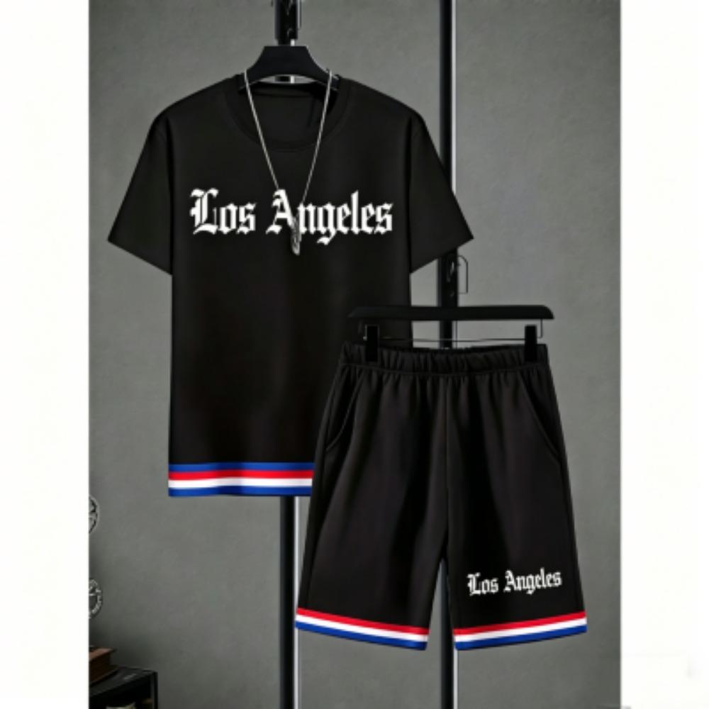 Fashion Men's Set Striped Grid Printed Men's T-shirt and Shorts 2 Piece Set Summer Casual Outdoor Men's and Women's T-shirt Sets