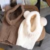 Windproof Knit Hooded Beanie Hat Solid Color Winter Pullover Helmet Cap  Girls