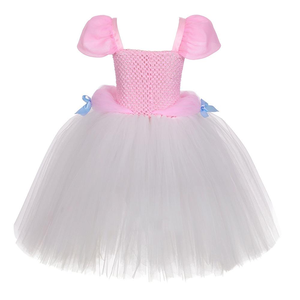 Pink Princess Tutu Dress, Retro Cowboy Denim Layered Kids Party Mesh Dress for Pretend Play