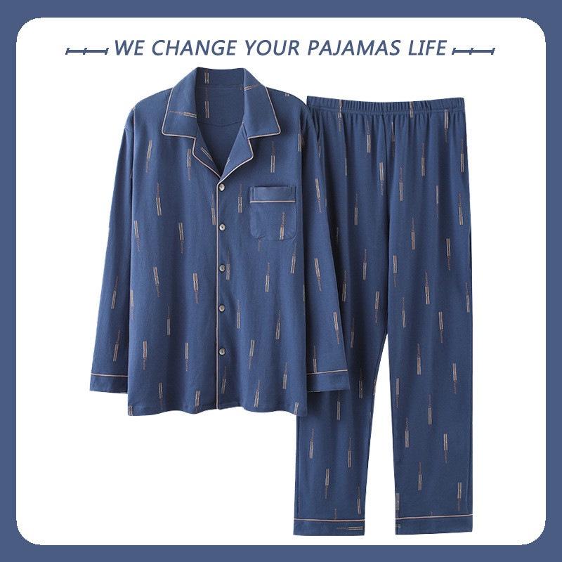2023 Herren-Schlafanzug aus 100 % Baumwolle mit langen Ärmeln – Frühlings-/Herbststil für Teenager