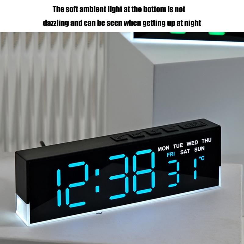 Night Light Digital Alarm Clock Electric Desk Clock with Indoor Temperature Loud Alarm Day of Week for Living Room