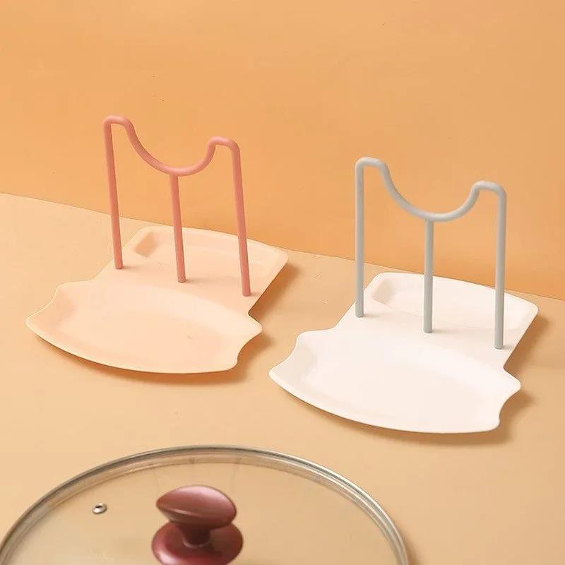 1Pc Kitchen Dish Pot Lid Storage Rack Countertop Punch-Free Spoons Holder Bracket