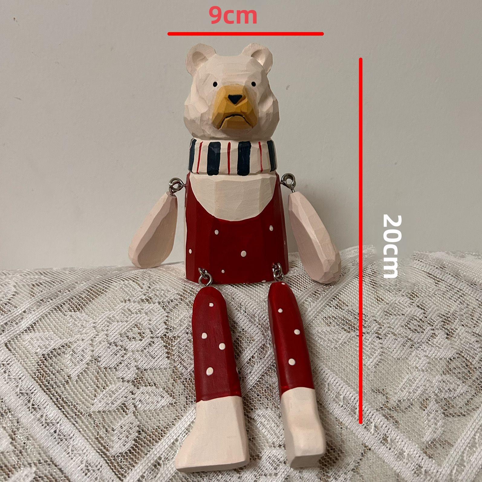 Solid wood handmade wood carving bear hand-painted home ornament handicraft wood garden decoration birthday gift cute