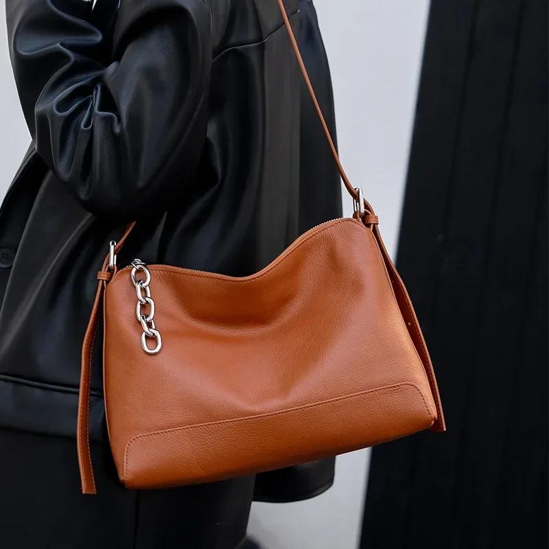 

Luxury soft Cow Leather Women Handbags Ladies Temperament Shoulder Bag Elegant and minimalist Crossbody Hobo Bag
