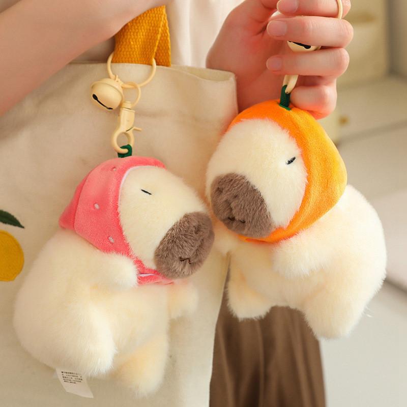 Adorable Strawberry Capybara Plush Backpack Charm For Girls Cute Keychain Gift Idea