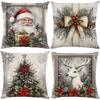 Retro Christmas Photo Frame Pillow Cover Elk Golden Bell Home Sofa Decoration Cushion Cover Bedside Cushion