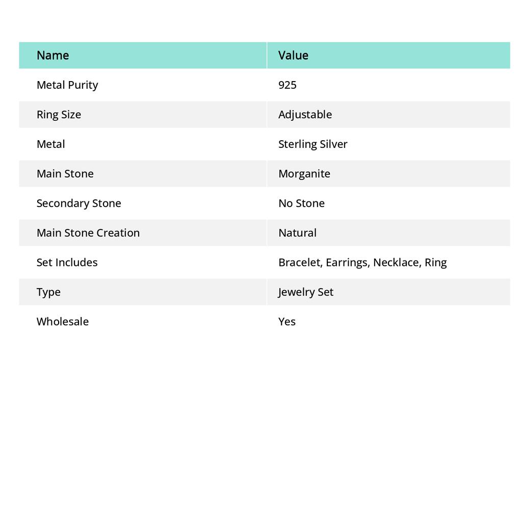 Natural Morganite Gemstone Handmade 925 Sterling Silver Jewelry Set p2B00