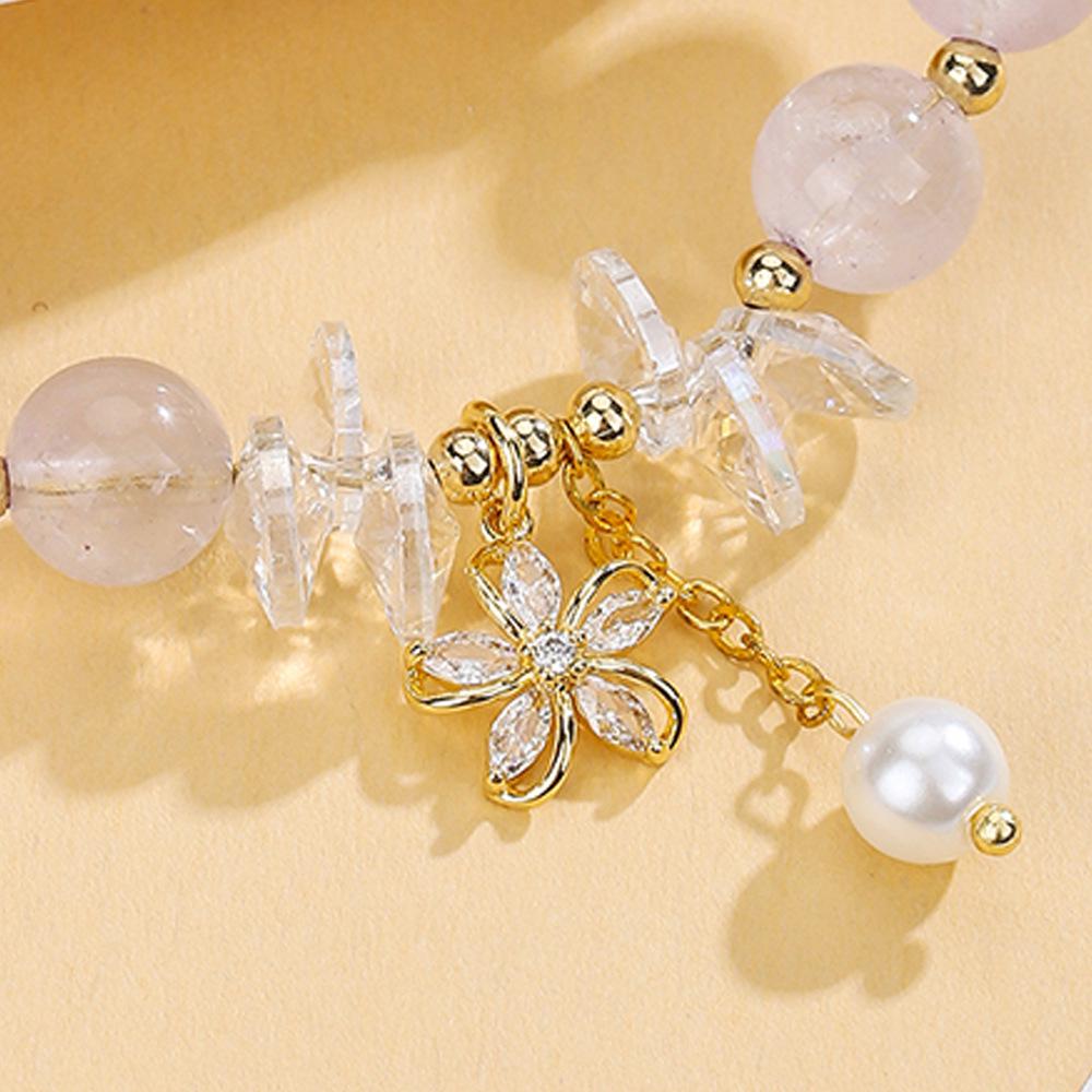 Natural Amethyst Burst Flower Bracelet - Korean Mori Style with Flower Pendant