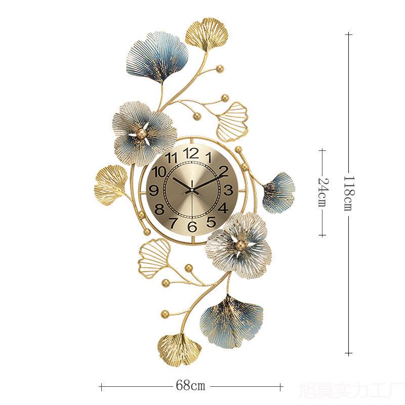 Elegant Ginkgo Leaf Chinese Style Silent Wall Clock for Living and Dining Rooms