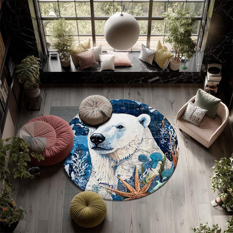 Zwierzęta Morskie,Okrągły Dywanik,Dywanik do Salonu Sypialni Sofy Pokoju Zabaw Dekoracja,Antypoślizgowa Mata Podłogowa