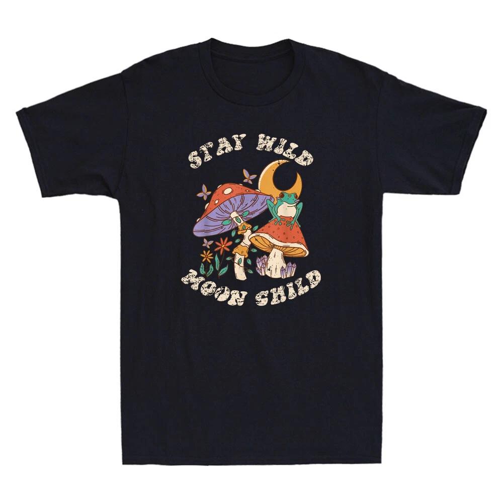 Retro Stay Wild Moon Child Frog Mushroom Hippie Funny Meme Vintage Men s T-Shirt XL