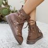 Fashion Flat Single Boots Women's Fashion Round Toe Front Lace-Up Soft Sole Anti-Slip Wear-Resistant Short Shoes