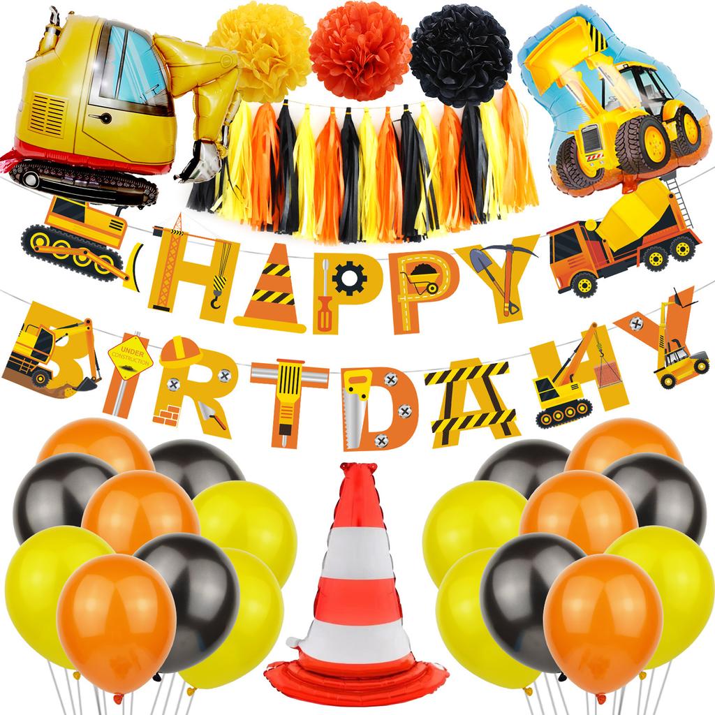 Car Excavator Balloon Birthday Decoration Scene Arrangement Boy Theme Birthday Party Background Wall Package
