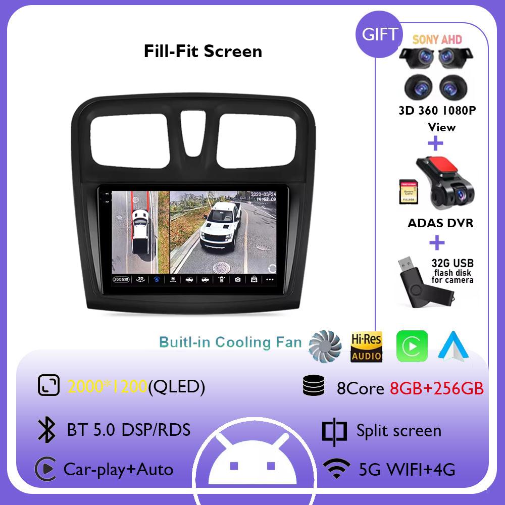 Android 14 Wireless Carplay Auto Car Radio Multimedia Player for Renault Logan 2 Sandero 2 2012 - 2019 GPS Stereo Head Unit