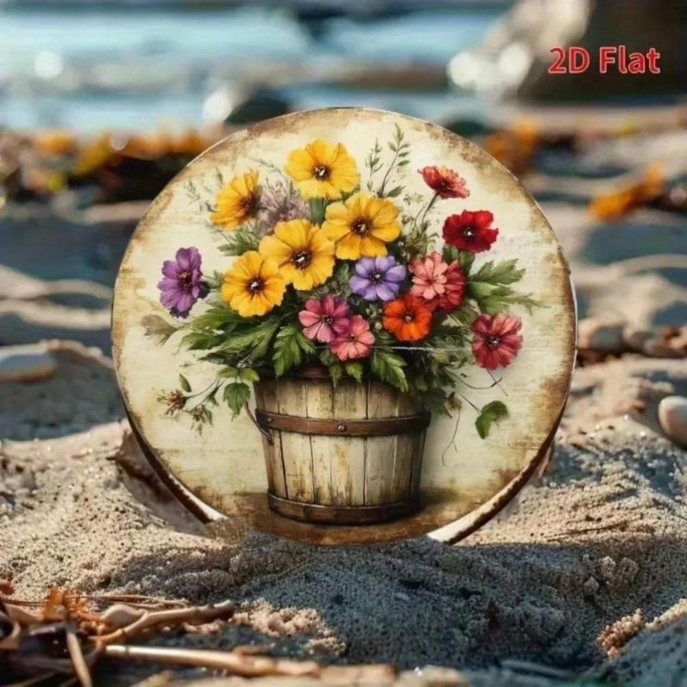 Vintage Floral Printed Metal Wall Art Waterproof Fade Resistant Decor
