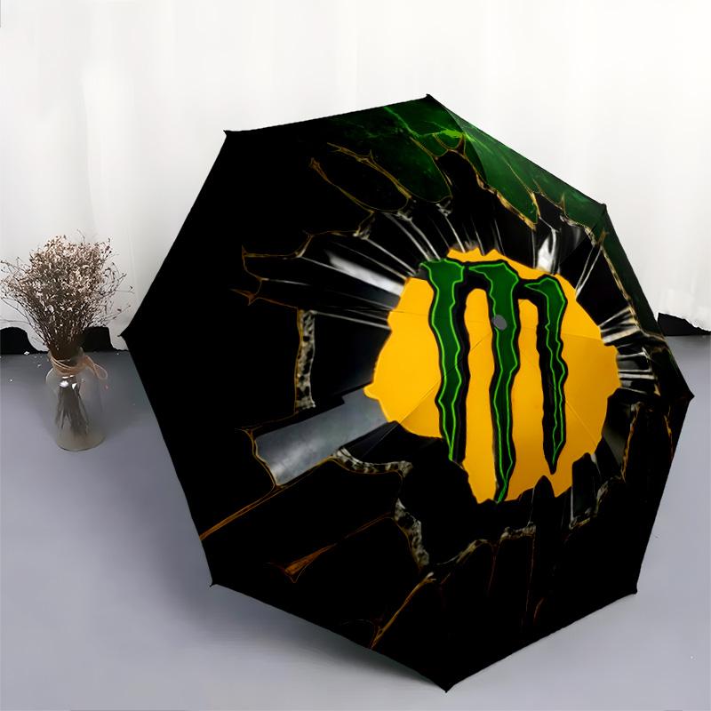 Monster Energy pattern, automatic folding umbrella, portable and foldable design, 8 ribs, a Christmas or birthday gift.