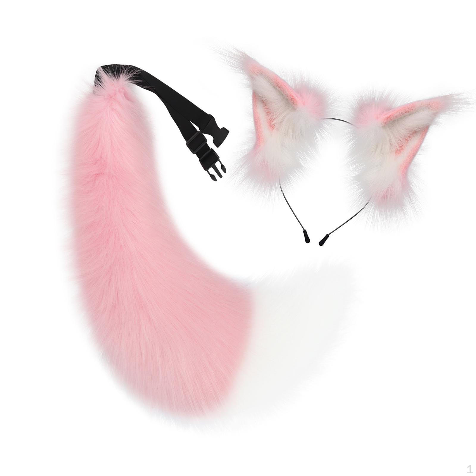 Набор повязка на голову и хвост Ухо для тематических вечеринок Pink White