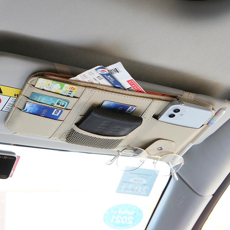 Multifunctional Car Storage Bag Sun Visor Cover Card Holder Drivers License Ticket Organizer Auto Glasses Holder Interior Accessories