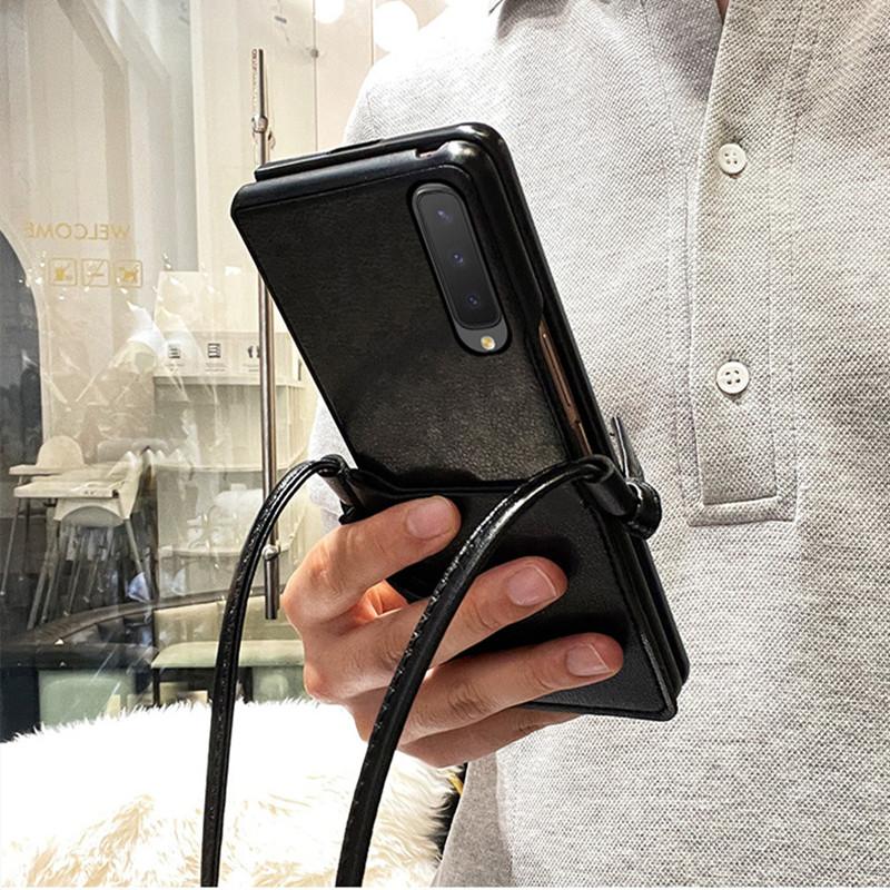 Cute Cartoon Bear Crossbody Leather Phone Case For Samsung Z Fold 3 Z Fold 2 5g Z Fold 4 W21 W22 Card Pocket Phone Cover Funda