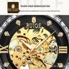 RUIGE Men's Automatic Skeleton Watch, Stainless Steel, Diamond Inlaid, Luminous, Waterproof, Trendy.