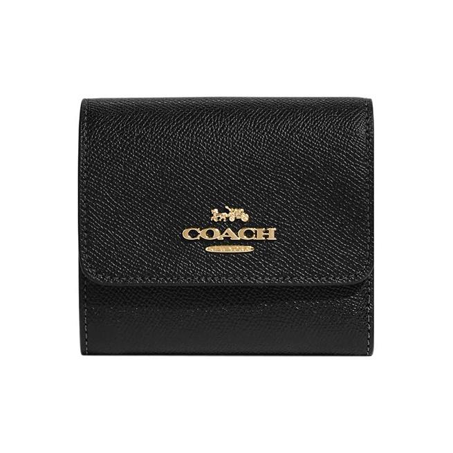 Coach Trifold Wallet 11 Metal Logo Snap Closure Crossgrain Leather Card Holder Wallet Women wallet Black CF427-IMBLK