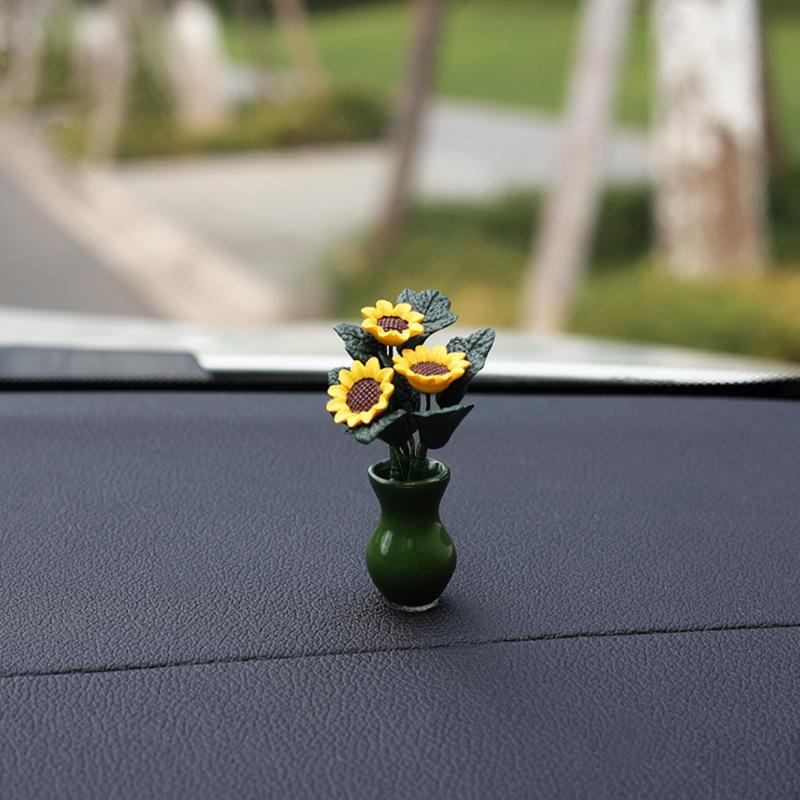 Mini Sunflower Black Cat Figurines Miniatures Home Office Desktop Decoration Car Inner Center Console Ornament Accessories
