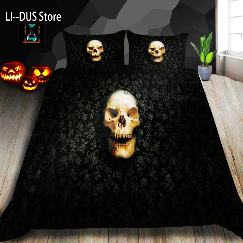 Dream NS Skeleton Bedding Set Linens Duvet Cover Quilt Comforter Pillow Case 3D Red King Halloween Bedroom Decoration