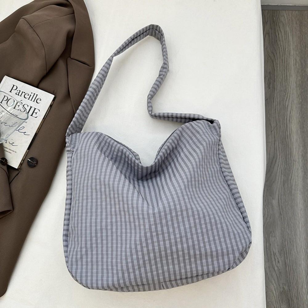 

Вместительная полосатая сумка-тоут, нейлоновая сумка кроссбоди, однотонная клетчатая сумка на плечо, ручная сумка серый