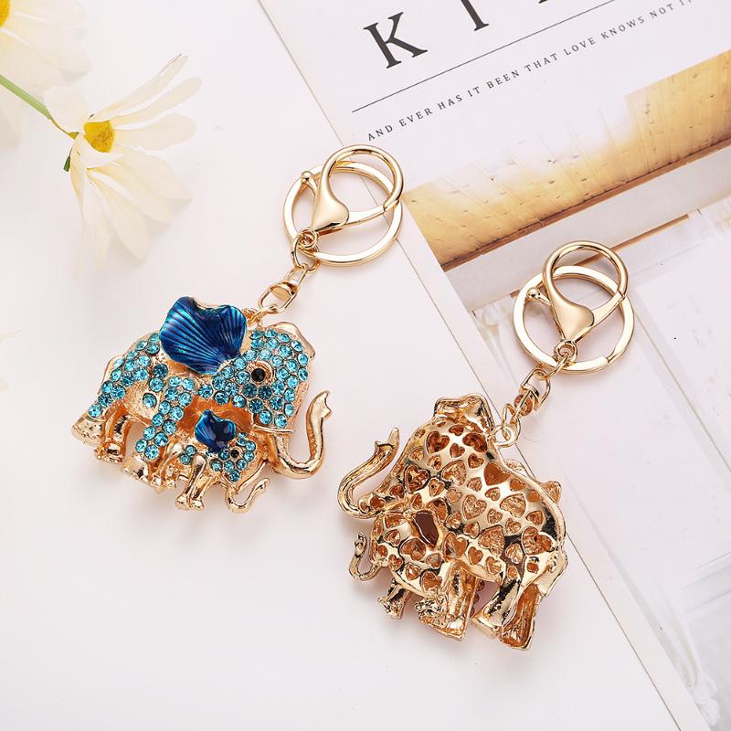 Fashion Rhinestone Elephant Keychains Cute Animal Keyrings Car Key Chain Women Bag Charm Pendant Jewelry