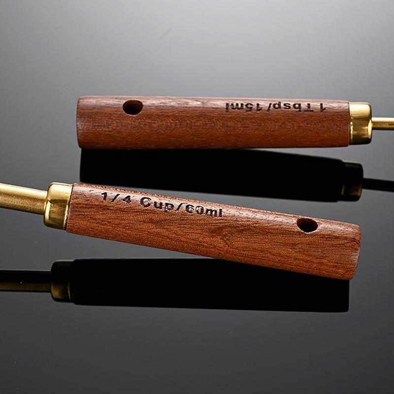 Złoty uchwyt z drewna, stal nierdzewna, miarki, łyżki, narzędzia do pieczenia, zestaw łyżek miarowych do kawy, akcesoria do wag barmańskich