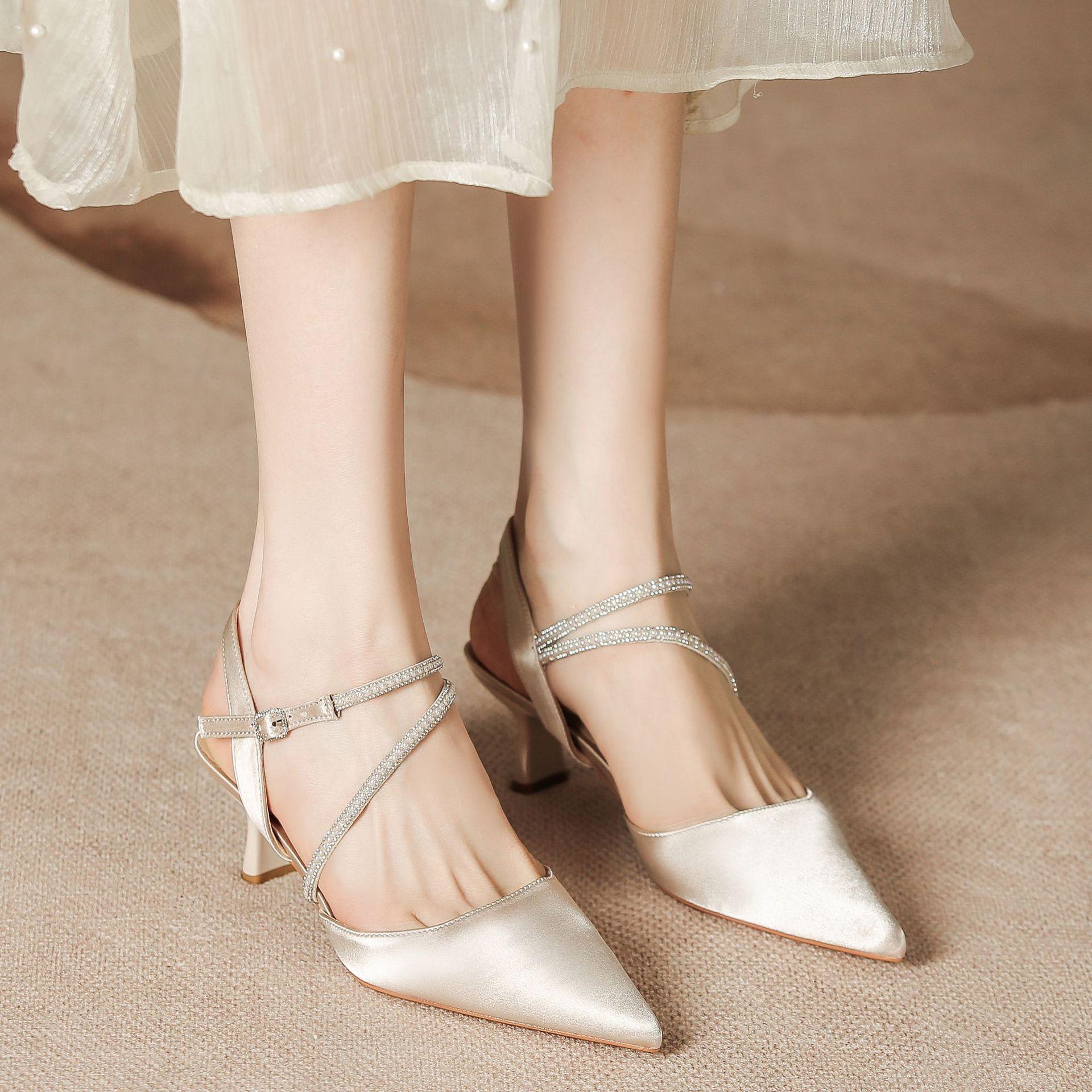 

H963-10 with skirt bag head sandals women s beautiful high heels pointed thin heel satin summer shoes 39 абрикосовий