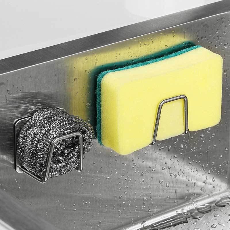 3pcs Sink Sponge Holder For Kitchen Slivery Stainless Steel Household Water Channel Dishcloth Rag Storage Rack