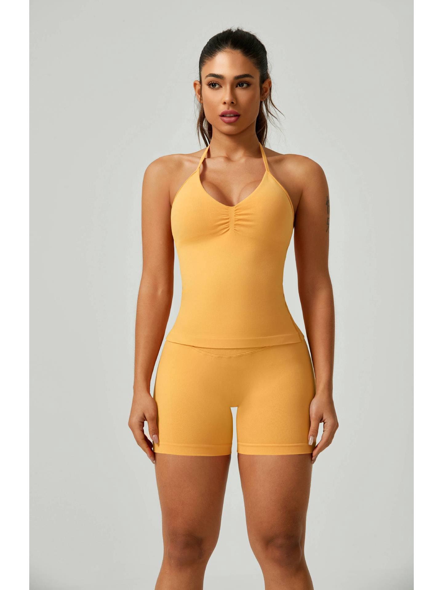 

Женская майка для йоги Cross-Border DF Halter Neck 2025 года: Дышащая, облегающая спортивная одежда Small жёлтый