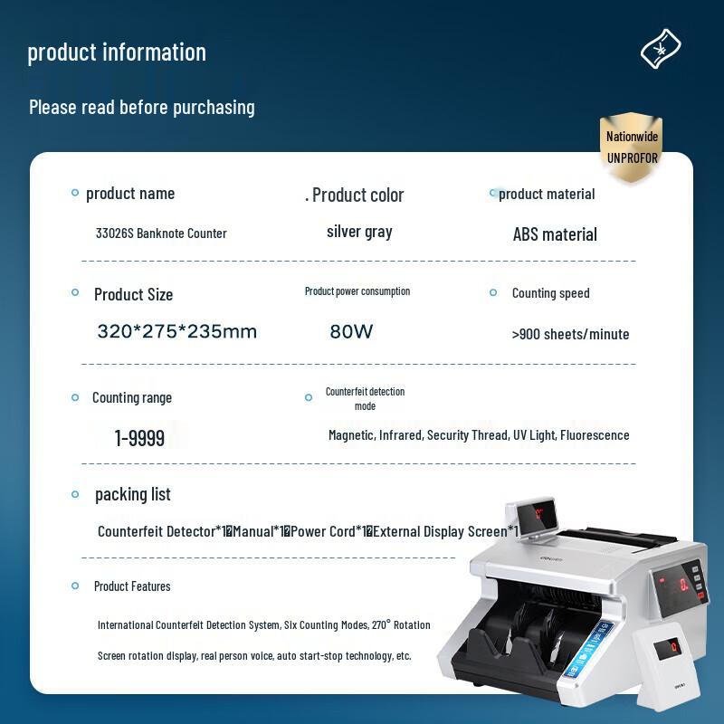 Deli Portable Money Counter with Counterfeit Detection CN Plug (adapter Included)
