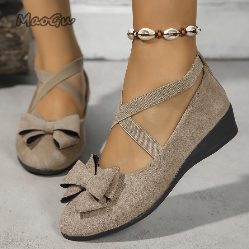 Fashion Ladies Suede Bow Anti-slip Casual Shoes 2025 Summer Fashion Cross Tie Wedge Loafers Zapatos De Mujer Sneakers Women Size36 43