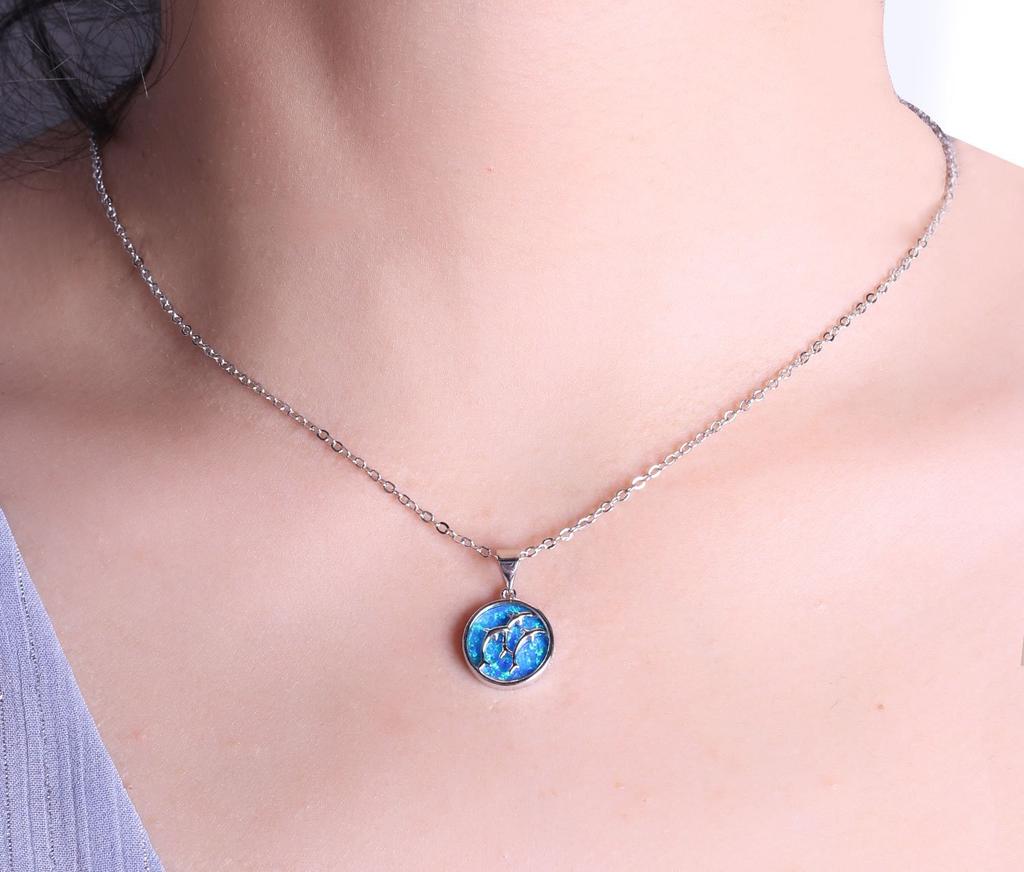 KELITCH Synthetic Opal Choker Necklace with Dolphin Pendant, 16-18" Chain Necklace (Blue)