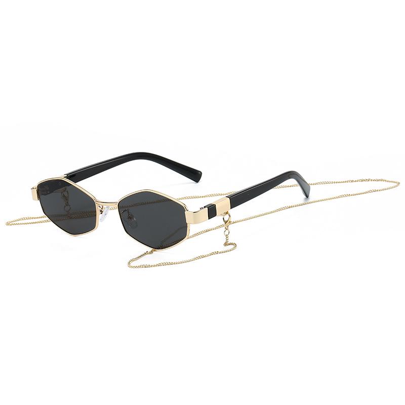Retro Chain Decor Women's Polygonal Metal Sunglasses - European & American Street Style