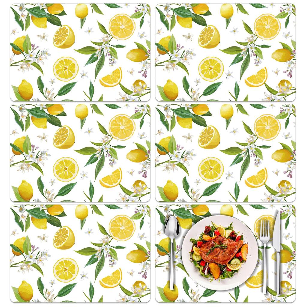 Colorful Floral Spring Plastic Placemats Set of 6,Summer Watercolor Flowers Place Mats,Washable Table Mats