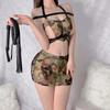 Sexy lingerie hot backless camouflage policewoman cosplay sexy bondage split hip skirt uniform