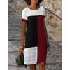 Sommer Lose Patchwork Farbe Gerade Kleid frauen Plus Größe O Hals Kurzarm Midi Kleider