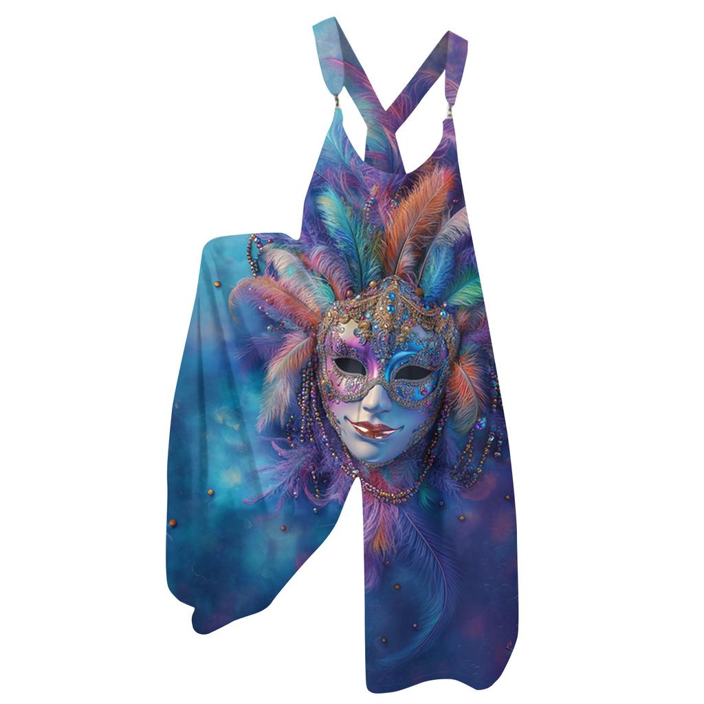 Damen Overalls Print Vintage Jumpsuit (Nicht verstellbare Träger)