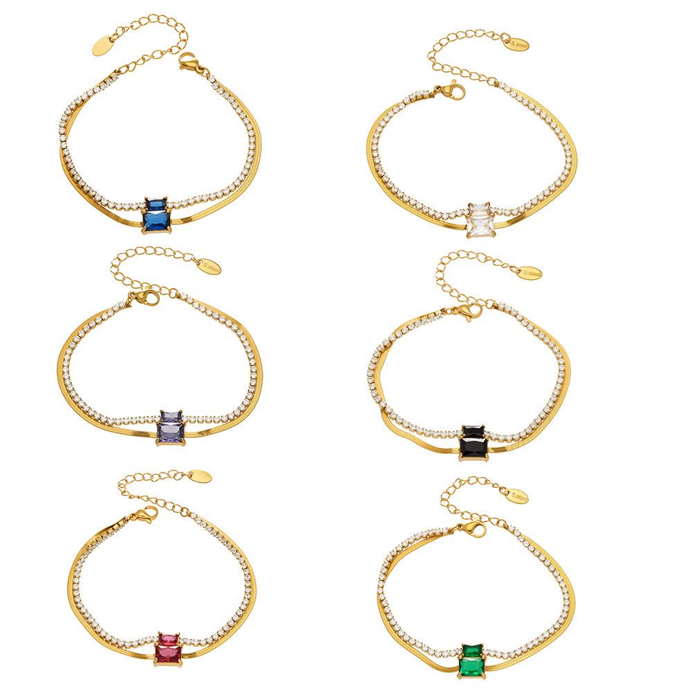 European Luxury Zircon Blade Chain Bracelet, 18k Gold-Plated Stainless Steel