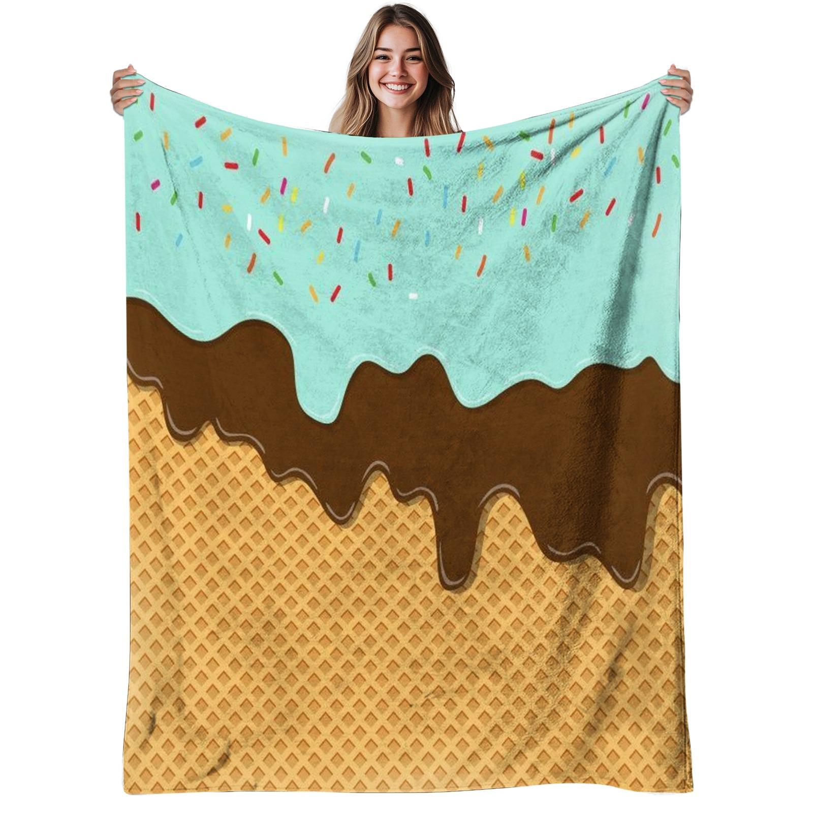Ice Cream Cone Blanket Waffle Cone With Chocolate And Mint Frosting Soft Fleece Throw Cozy Fun Home Decor Gift For Kids40x50 75X95CM