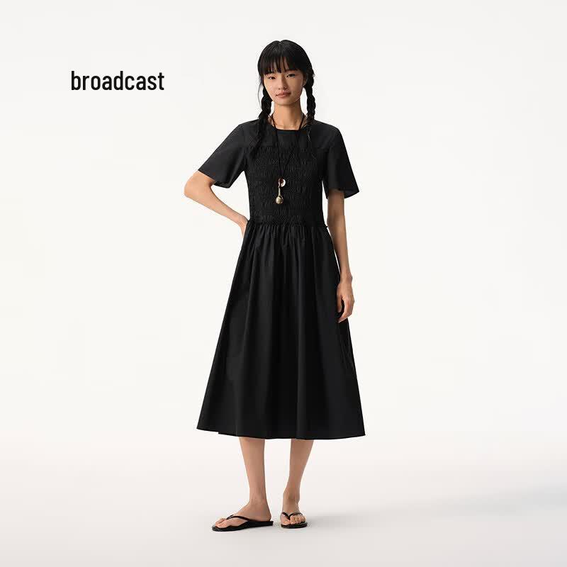 Textured Smocked A-Line Midi Dress M