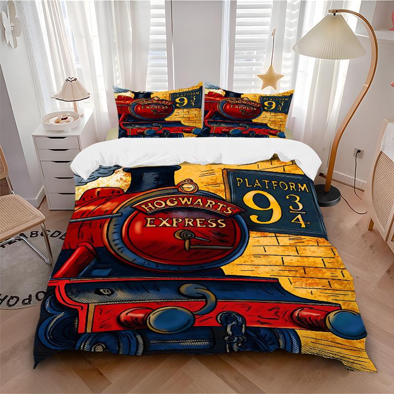 

3pcs Harry Potter Hogwarts Express Bedding Set, Soft Polyester Duvet Cover and Pillowcases Machine Washable Seasons all suitable 78 135x200cm